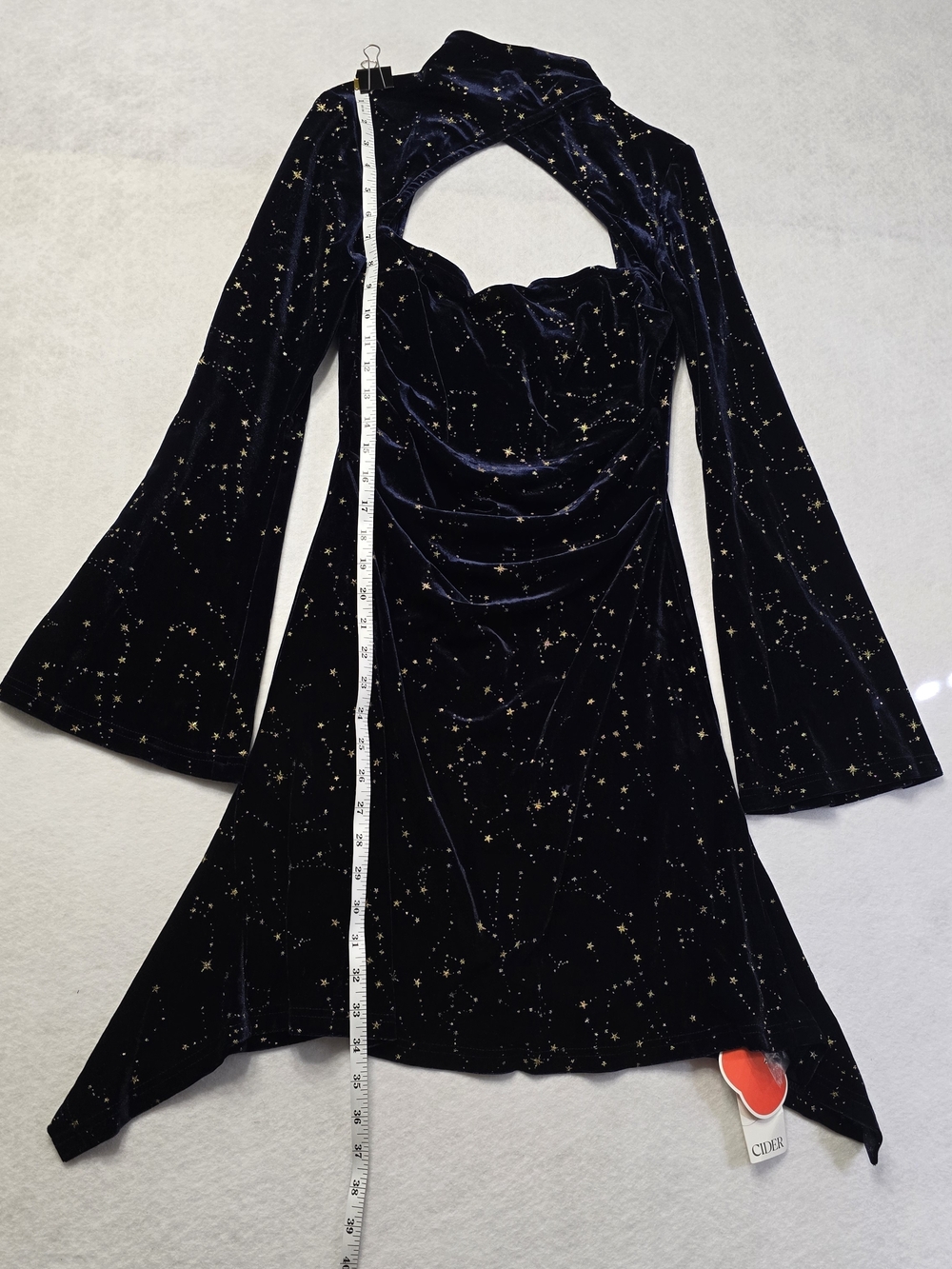 Cider Navy Velvet Star-Print Cutout Long Sleeve Dress - Picture 7 of 11